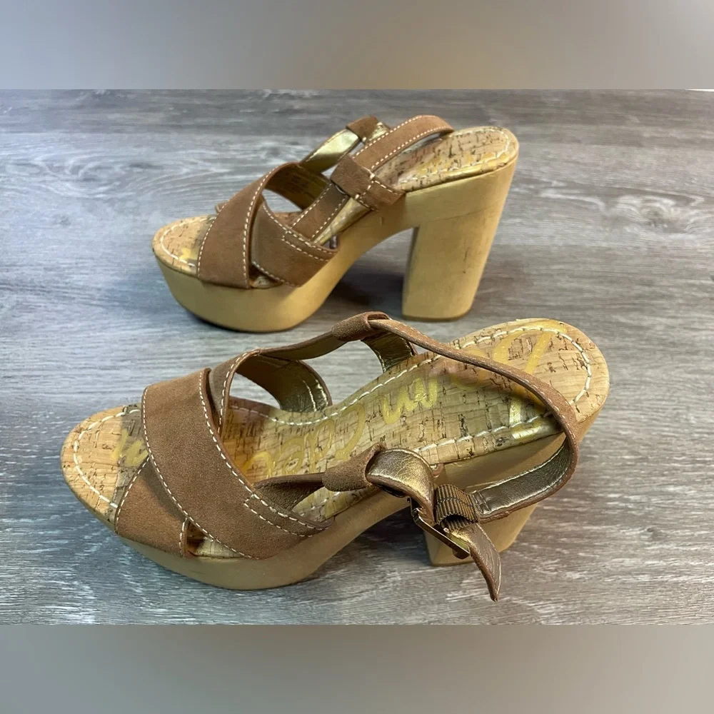 Sam Edelman Brown Suede Platform Sandal Heels - Picture 1 of 13